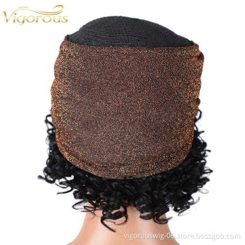Wholesale Hair Ajustable Grip Cheap Full Attached Kinky Curly For White Black Women Brown Syntehtic Headband Wig